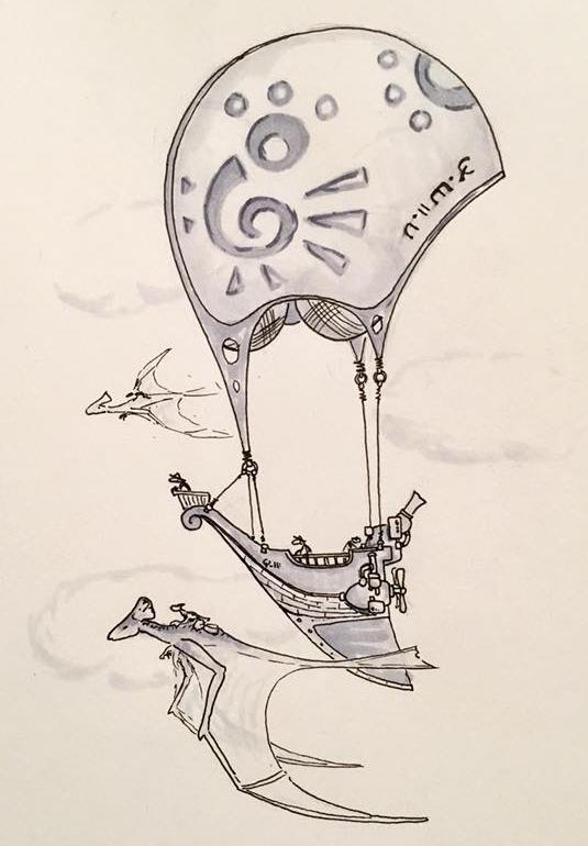 A couple of Taleriins accompanying an airship