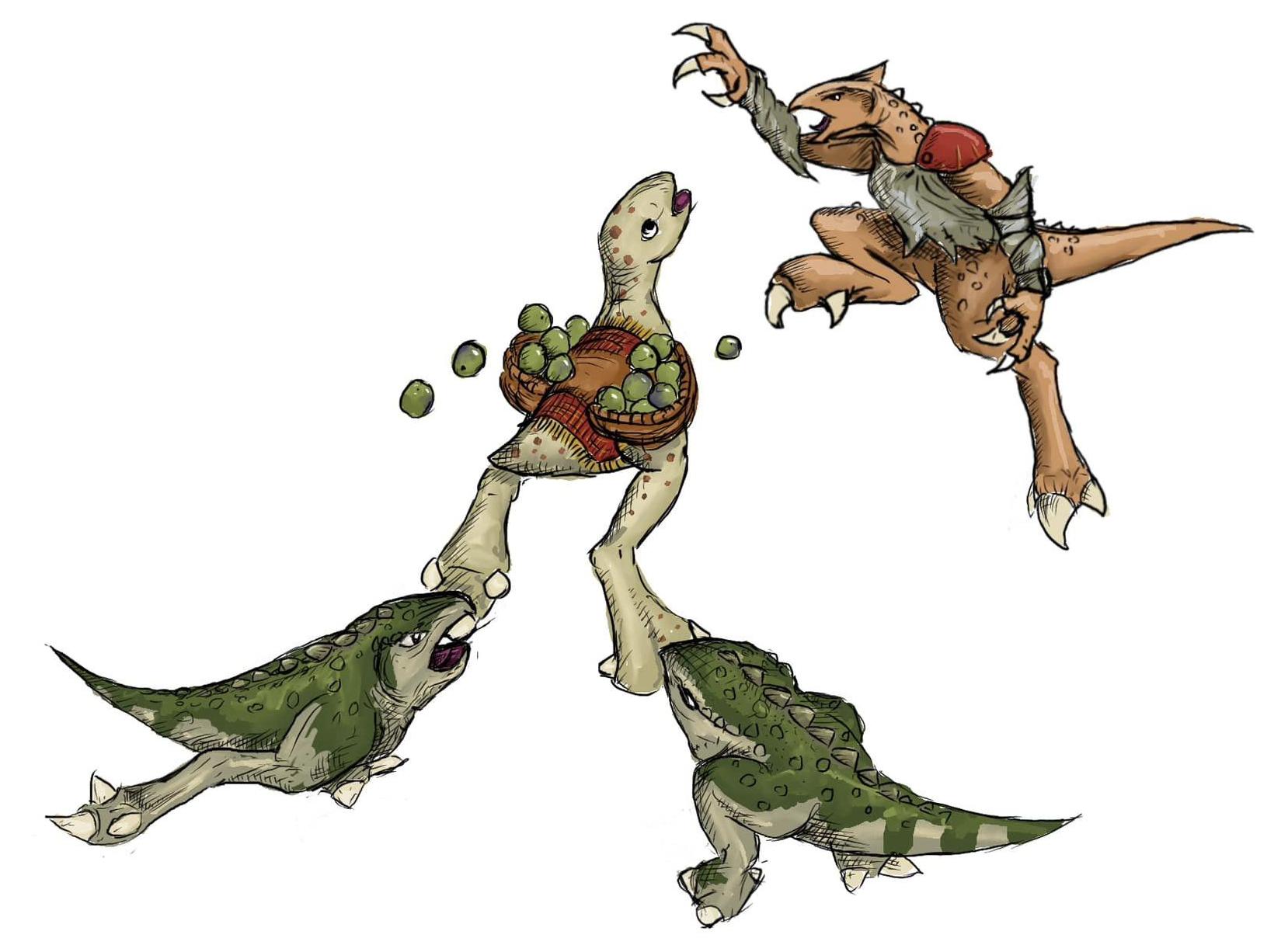 A Jenta Handler and its grishak attack a hapless enuk A Jenta Handler and its grishak attack a hapless enuk