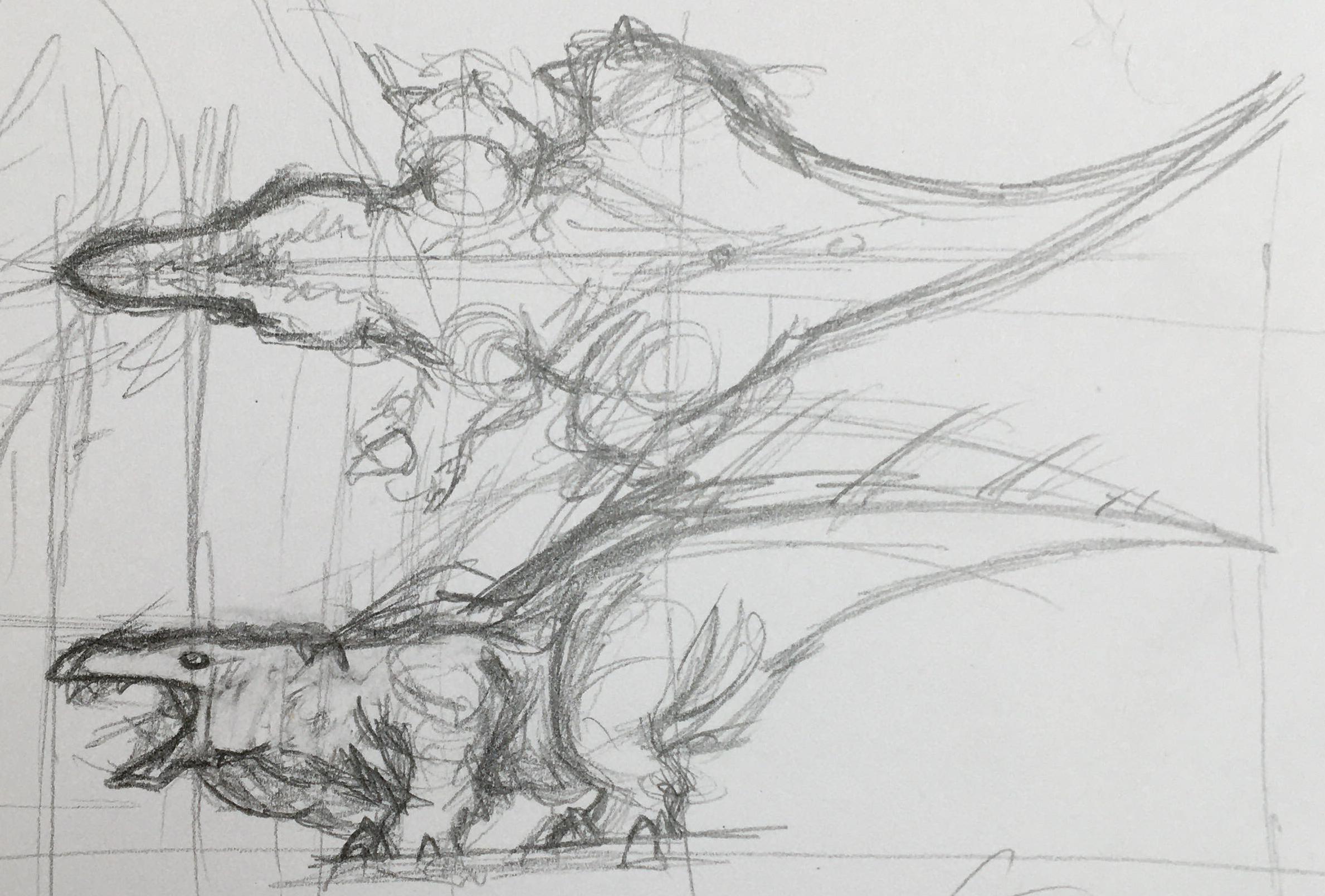 An unfinished sketch of a grimblar, retrieved from the body of an unfortunate biologist. An unfinished sketch of a grimblar, retrieved from the body of an unfortunate biologist.